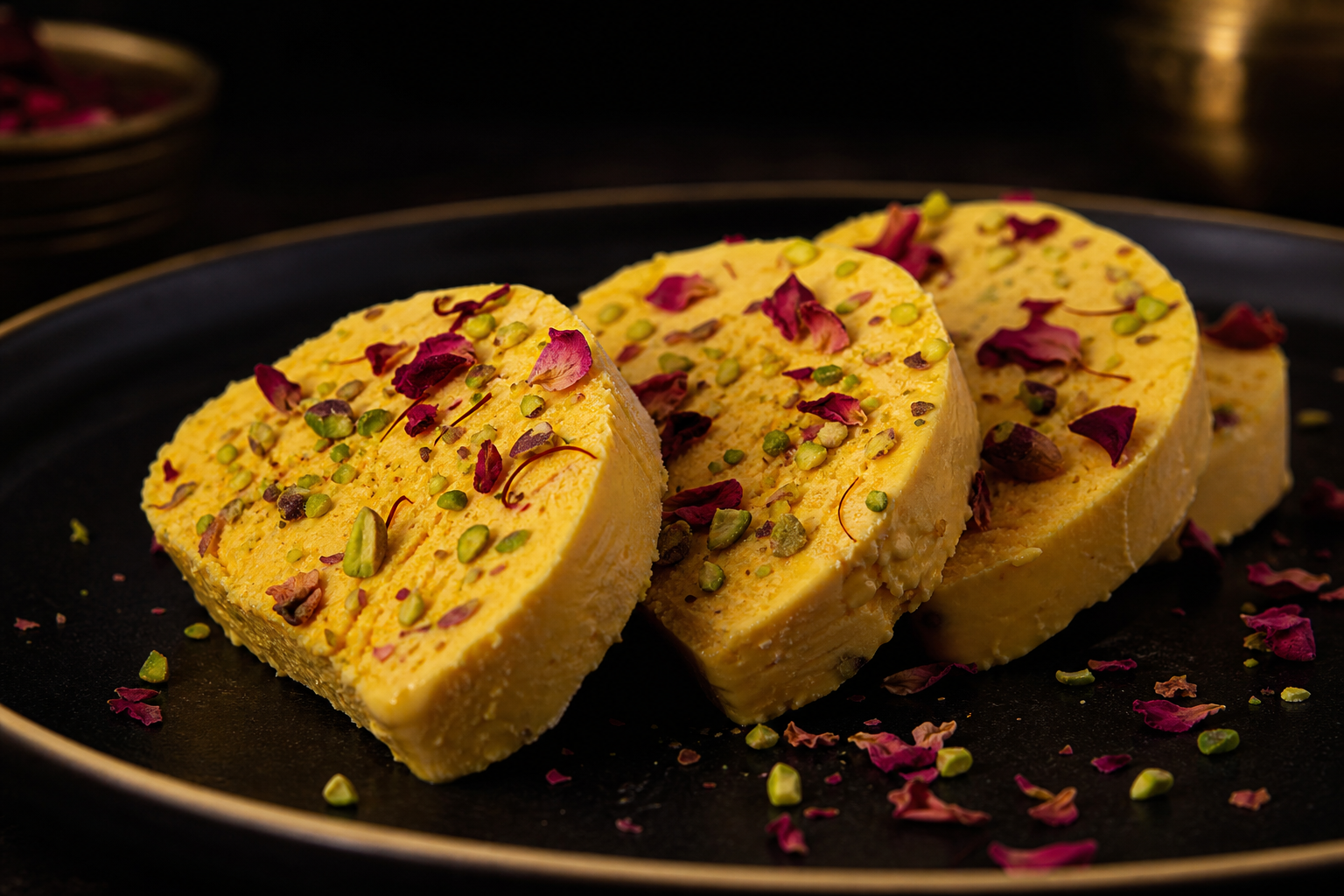 Saffron kulfi with pistachio and rose