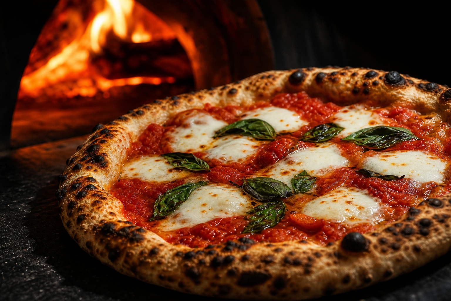 Wood-fired Margherita pizza